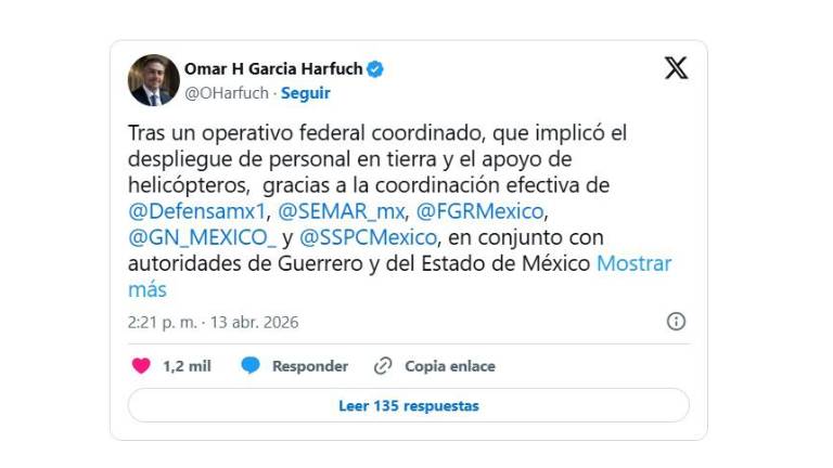 Omar García Harfuch publicó la localización del Alcalde tras un operativo.