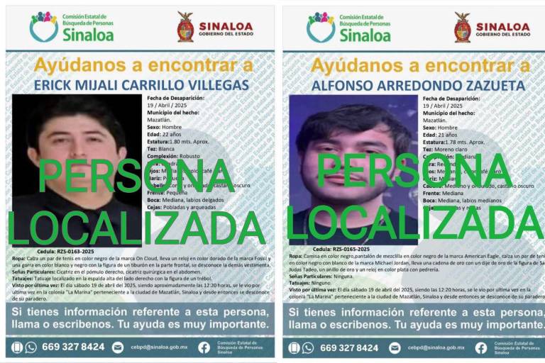 Aparecen con vida Erick Mijali y Alfonso, jóvenes privados de la libertad en Mazatlán en Semana Santa