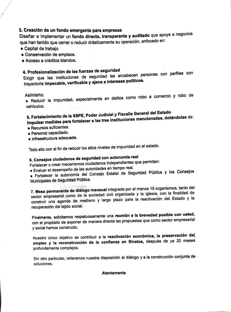 $!Presentan empresarios pliego petitorio a Gobernadora Yeraldine Bonilla por crisis de seguridad en Sinaloa