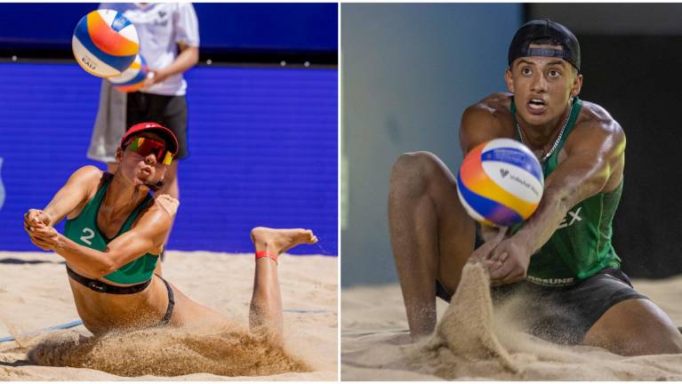 Atenas Gutiérrez y Miguel Sarabia, seleccionados nacionales de voleibol de playa en el Challenge de Itapema, Brasil.