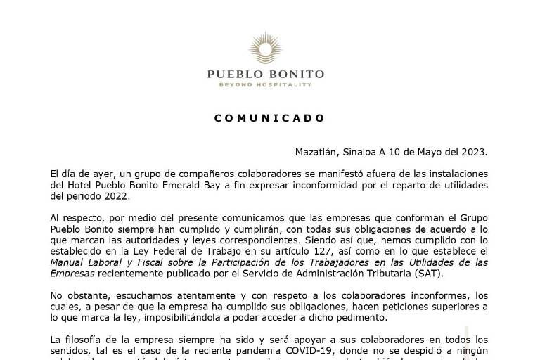 ‘La empresa siempre estará abierta para lograr los mejores acuerdos en beneficio de todos’, expresa Grupo Pueblo Bonito