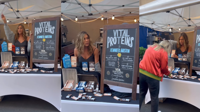 Visita Jennifer Aniston un mercado donde promociona y regala sus productos