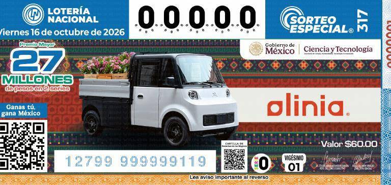 Develan billete de Lotería que reconoce al proyecto Olinia y las capacidades científicas de México