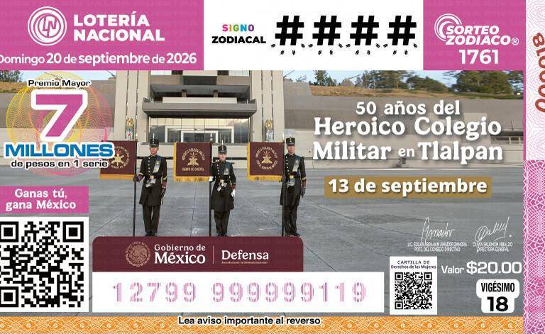 Honor y tradición resaltan el sorteo en territorio de Lotería Nacional que celebra el 50 Aniversario del Heroico Colegio Militar de Tlalpan
