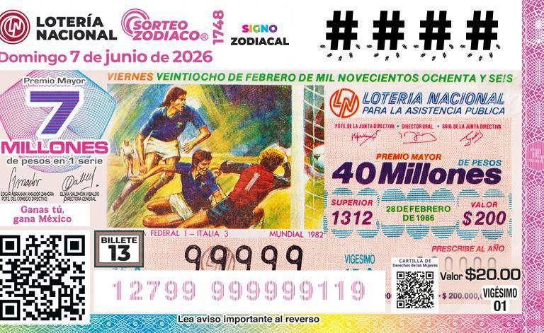 La final de 1982 entre Italia y Alemania Federal, y el Estadio Cuauhtémoc de Puebla, son los billetes 13 y 14 del álbum de Lotería Nacional y Panini