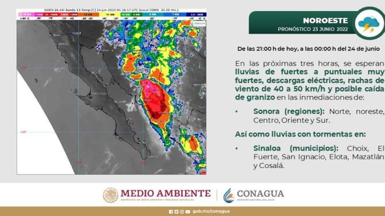 Alerta por lluvias en varios municipios de Sinaloa.