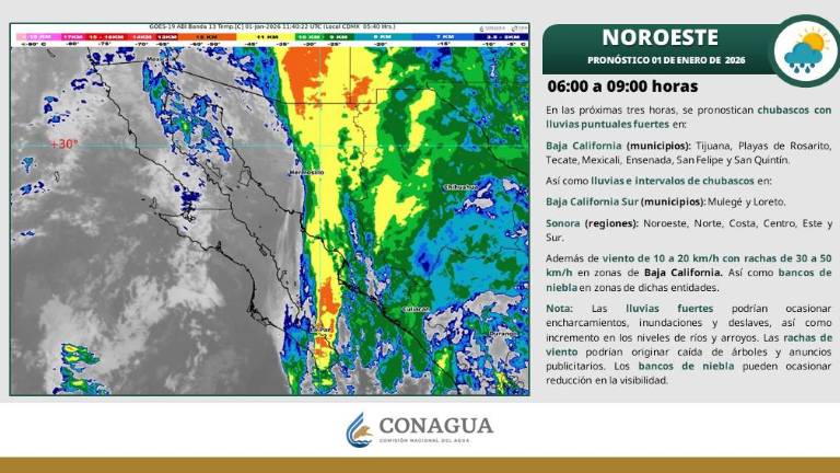 Condiciones del clima previstas para este 1 de enero en el noroeste del País.