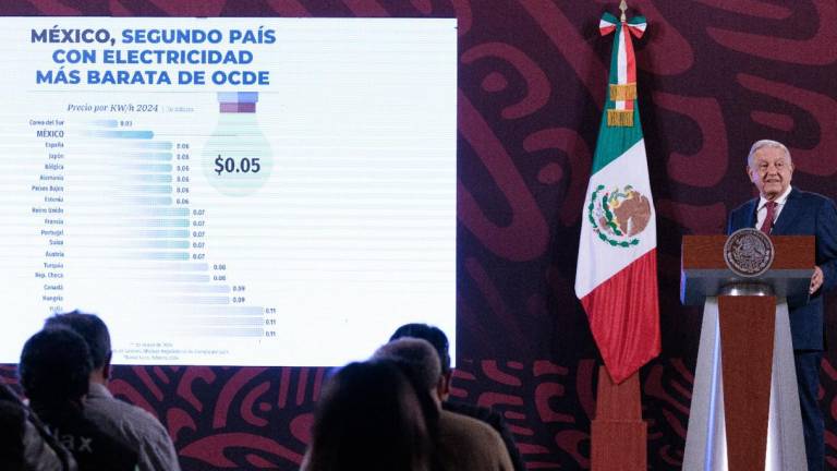 López Obrador pidió a su equipo que proyectaran la imagen de una gráfica sobre el costo de la luz en México.