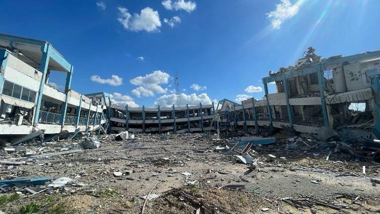 Una escuela de la UNRWA en Gaza destruida por los bombardeos de Israel.