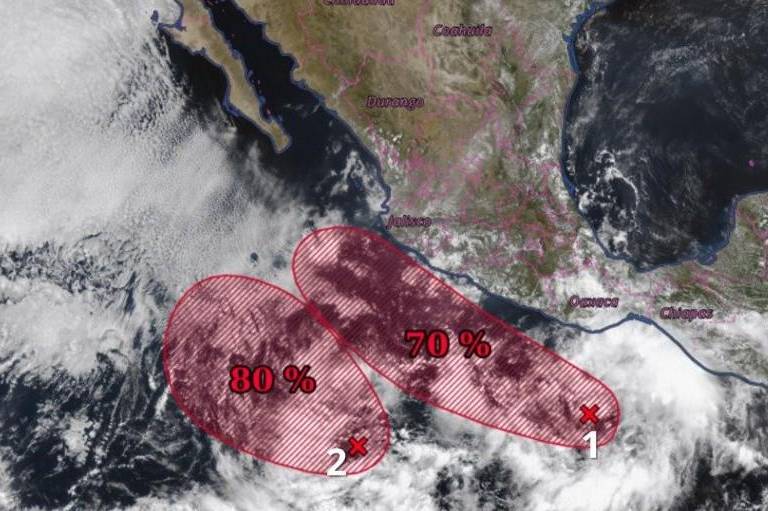Esperan formación de dos ciclones tropicales en el Pacífico para este fin de semana