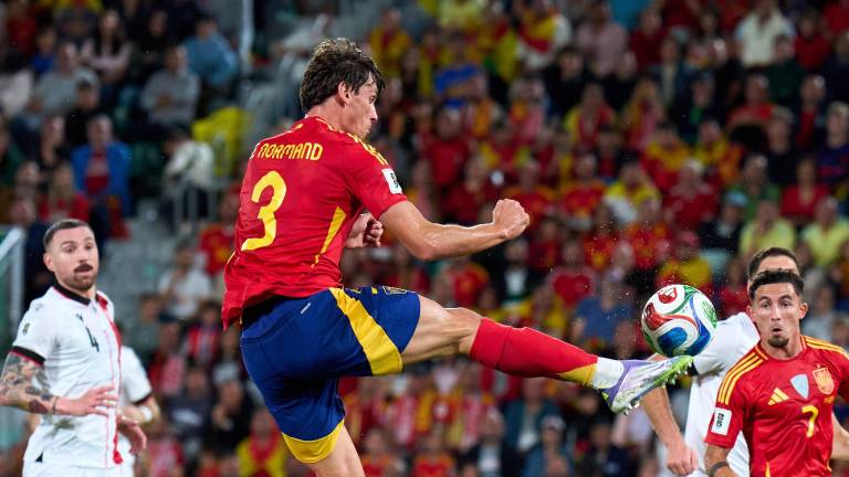 Los jugadores de España celebran el 2-0 ante Georgia.