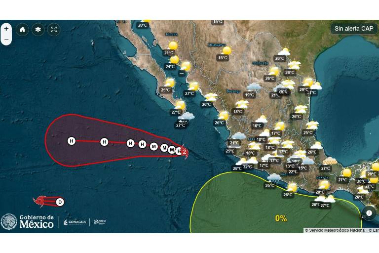 Ubicación del huracán Rachel frente a las costas mexicanas.