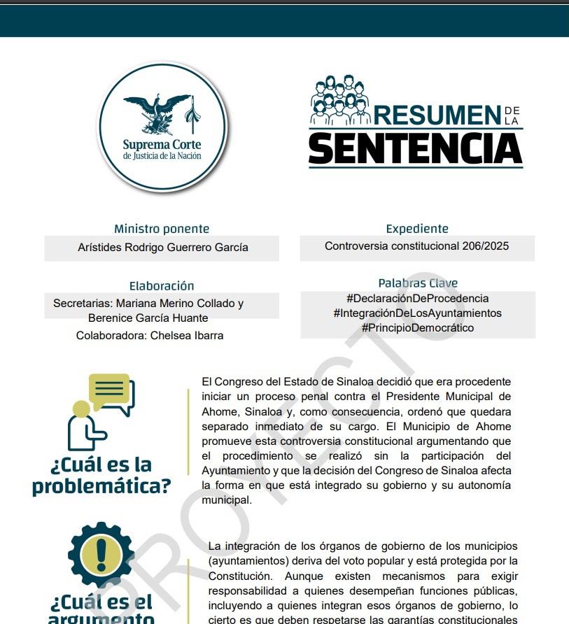 $!Analizará Suprema Corte supuesto ‘error’ del Congreso de Sinaloa que podría regresar a Vargas Landeros al cargo