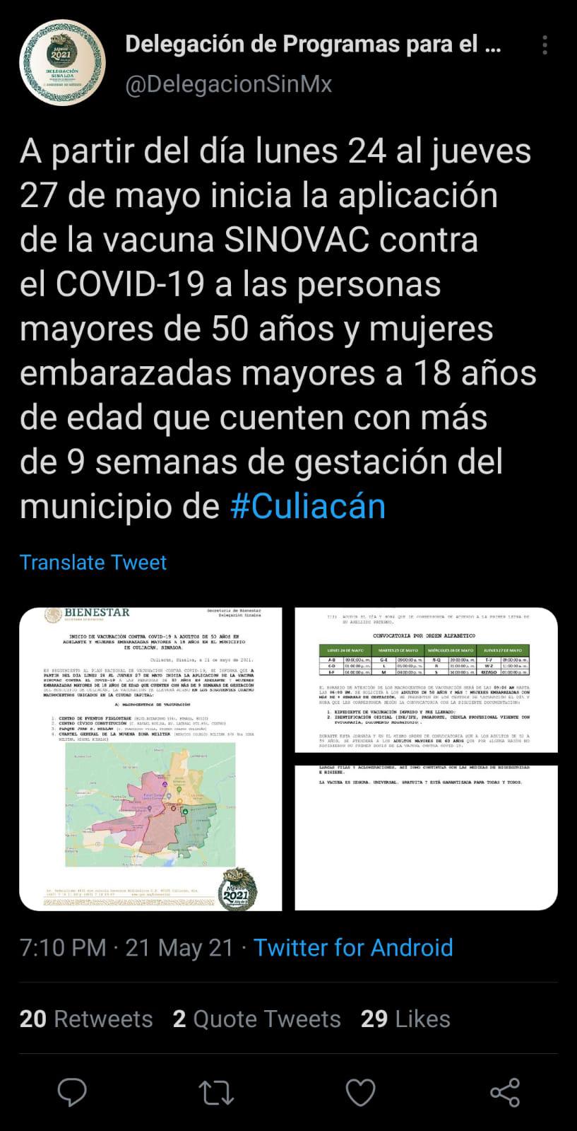 $!Este lunes inicia en Culiacán vacunación de personas de 50 a 59 años y embarazadas
