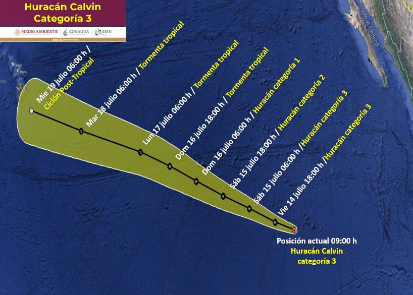 $!Se intensifica ‘Calvin’ a huracán de categoría 3 en el Océano Pacífico
