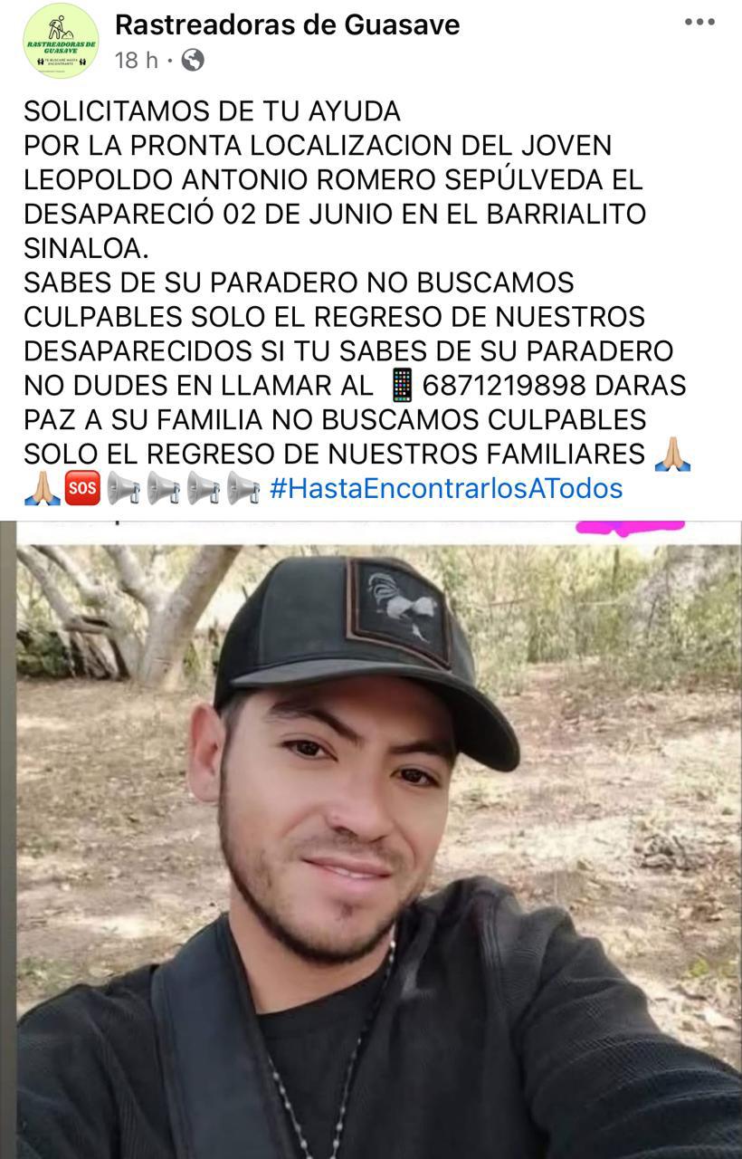 $!Leopoldo Antonio desapareció en El Barrialito; colectivo Rastreadoras de Guasave pide apoyo para localizarlo