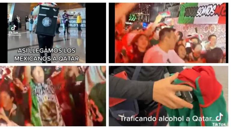 Mexicanos llegan a Qatar con mariachi, botargas y presumen botellas de alcohol (VIDEO)