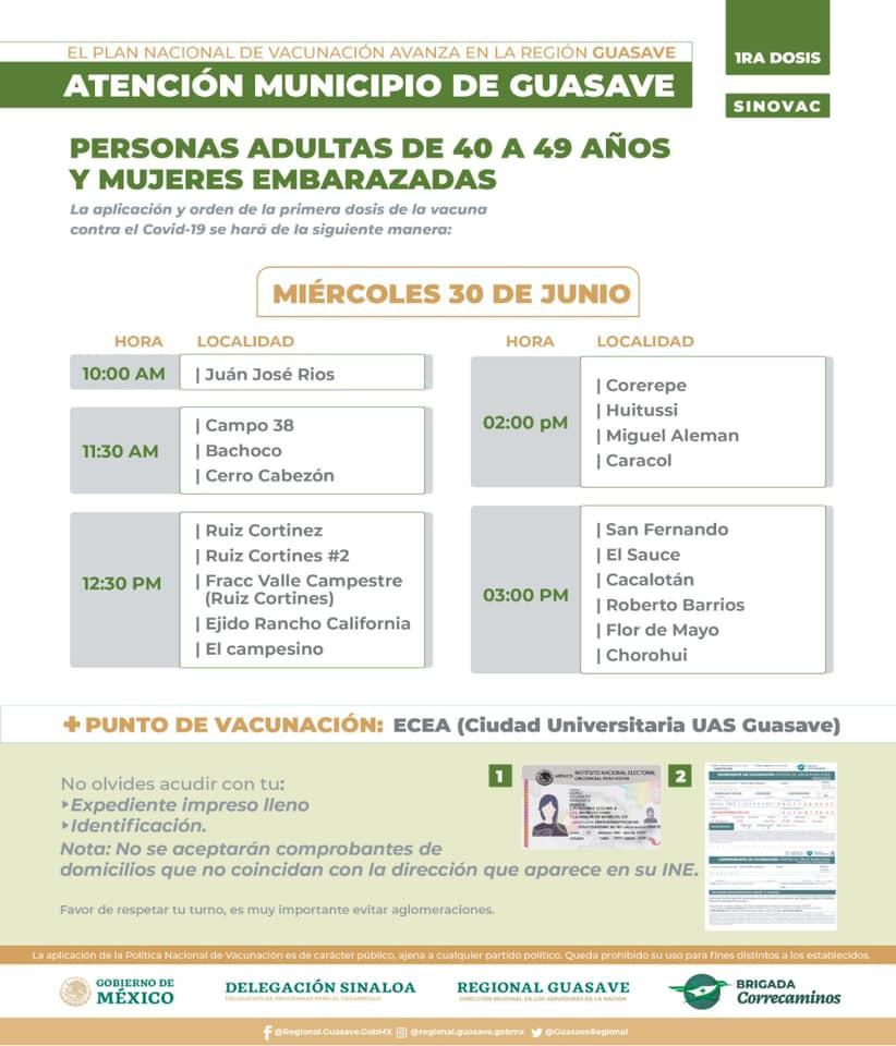 $!Este miércoles inicia en Guasave la vacunación contra el Covid-19 a personas de 40 a 49 años