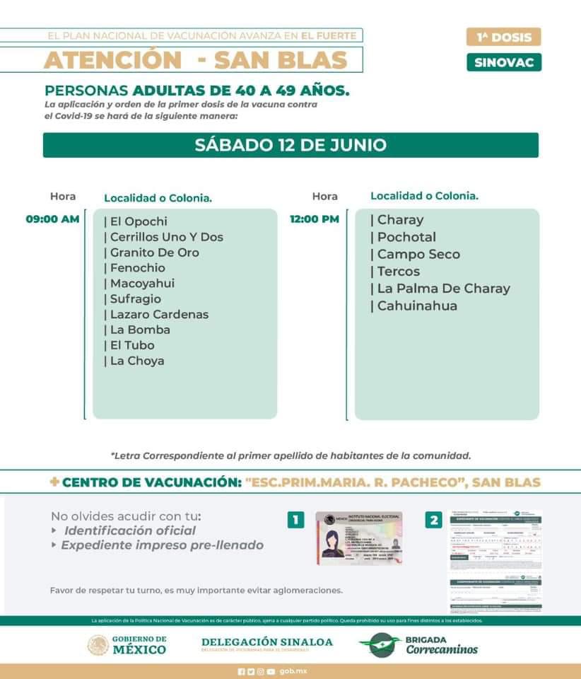 $!Adultos de 40 a 49 años de El Fuerte recibirán la primera dosis de la vacuna contra el Covid-19