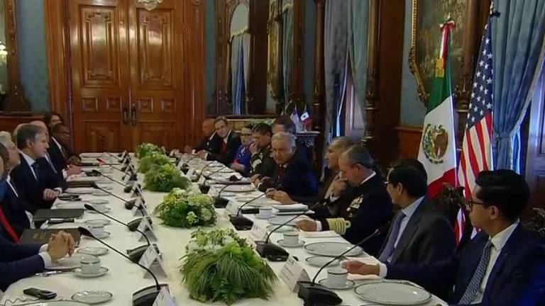El Presidente Andrés Manuel López Obrador, durante el Diálogo de Alto Nivel de Seguridad con funcionarios estadounidenses, en el Salón Leona Vicario del Palacio Nacional.