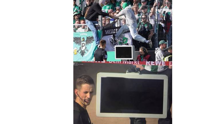 Aficionados locales arrancaron los cables del monitor del VAR, dejando la pantalla en negro.