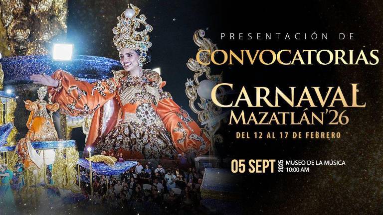 Este viernes 5 de septiembre se llevará a cabo la presentación de las convocatorias para el Carnaval de Mazatlán 2026.