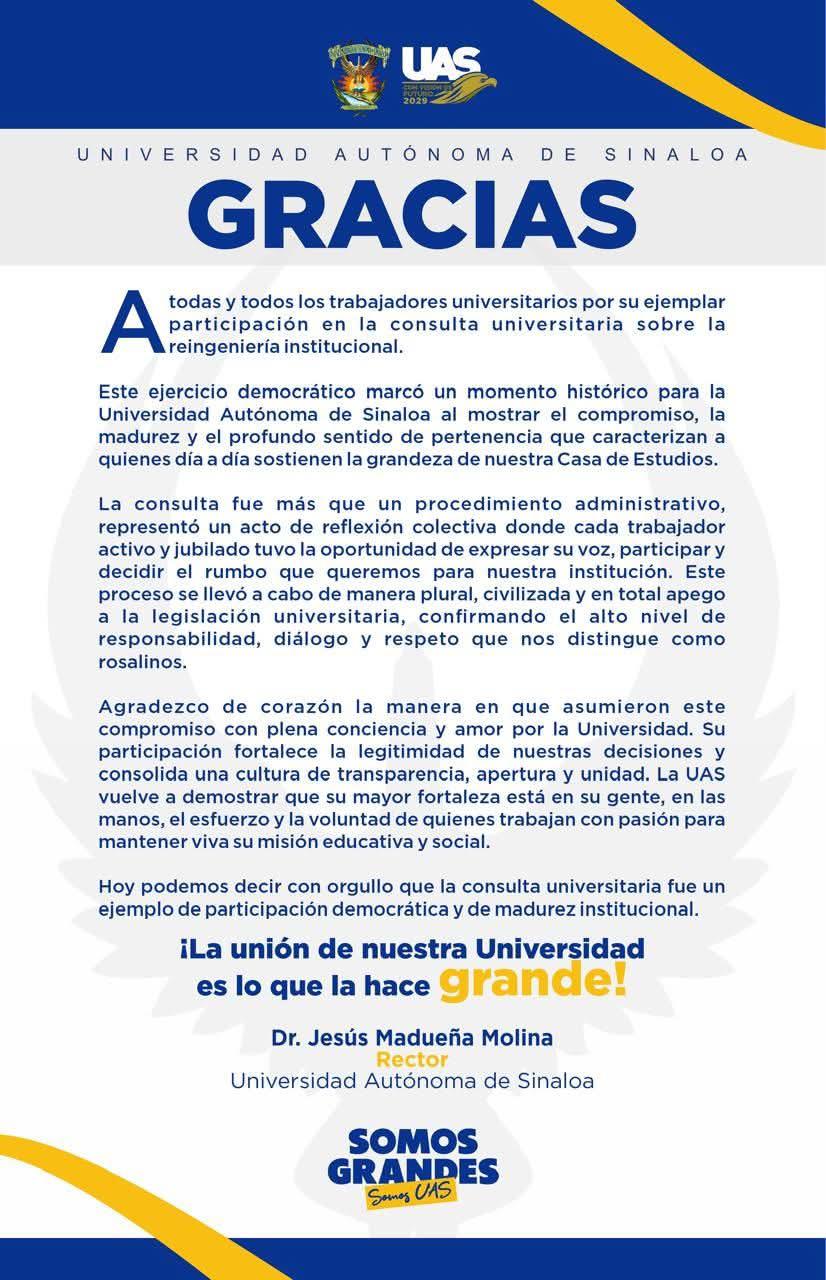 $!Votación por reingeniería financiera refleja madurez institucional, señala Rector de la UAS