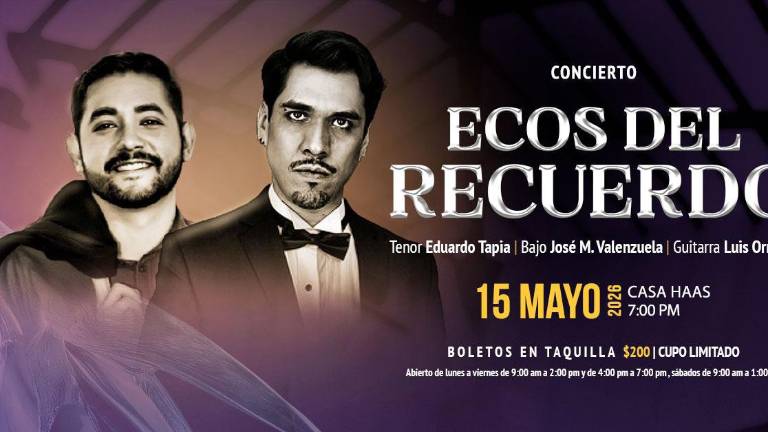 El tenor Eduardo Tapia estará acompañado por José M. Valenzuela en el bajo y el guitarrista Luis Ornelas.