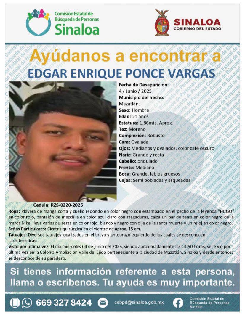 $!Van seis personas de Mazatlán reportadas como desparecidas durante el mes de junio