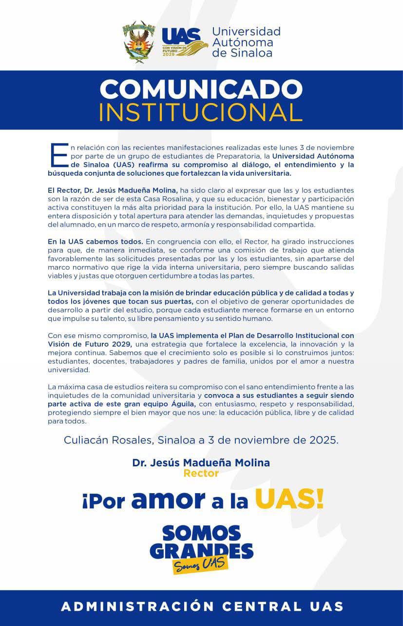 $!Tras manifestación estudiantil, la UAS promete atender demandas y mantener el diálogo