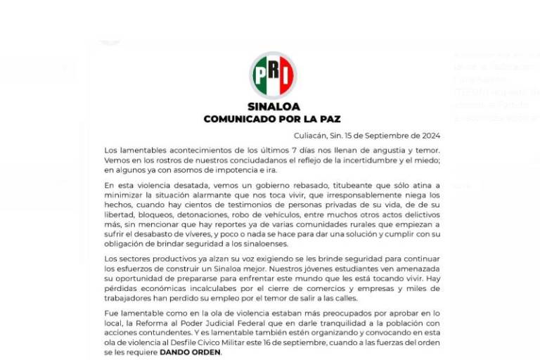 Violencia rebasa al gobierno de Sinaloa; sólo minimiza la situación y niega los hechos: PRI Sinaloa