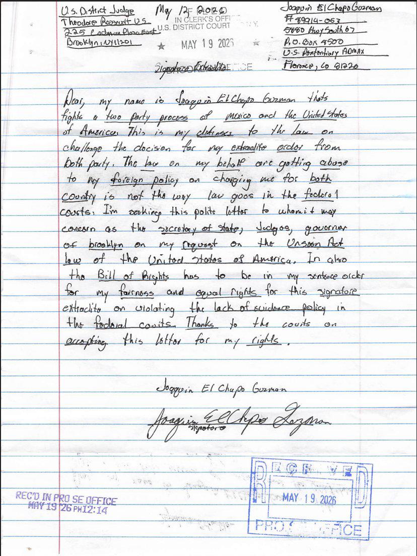 $!En cuatro nuevas cartas, ‘El Chapo’ demanda nuevo juicio y deportación a México