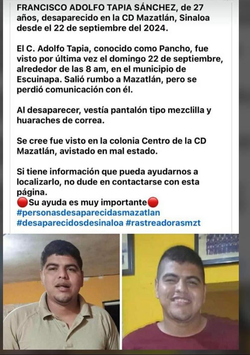 $!Reportan desaparición de al menos 15 hombres y 2 mujeres en Mazatlán