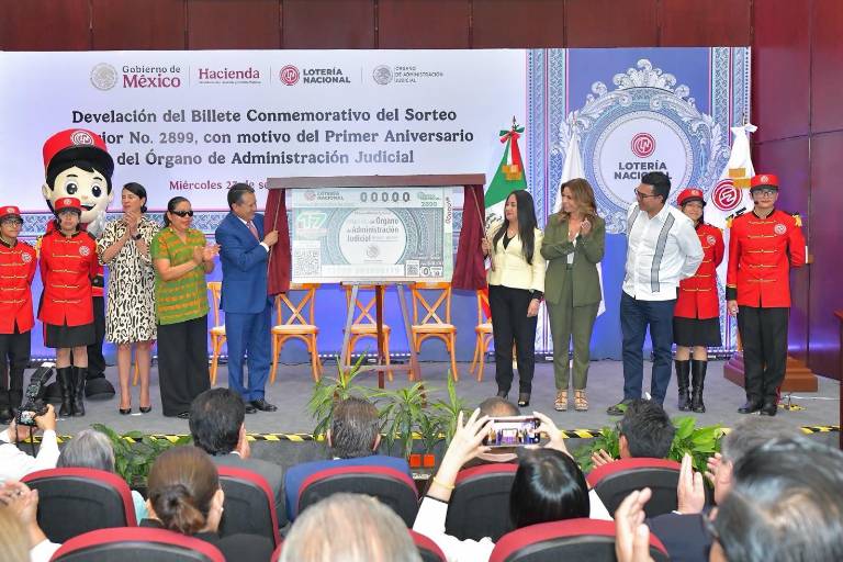 Devela Lotería Nacional billete para conmemorar primer aniversario del Órgano de Administración Judicial