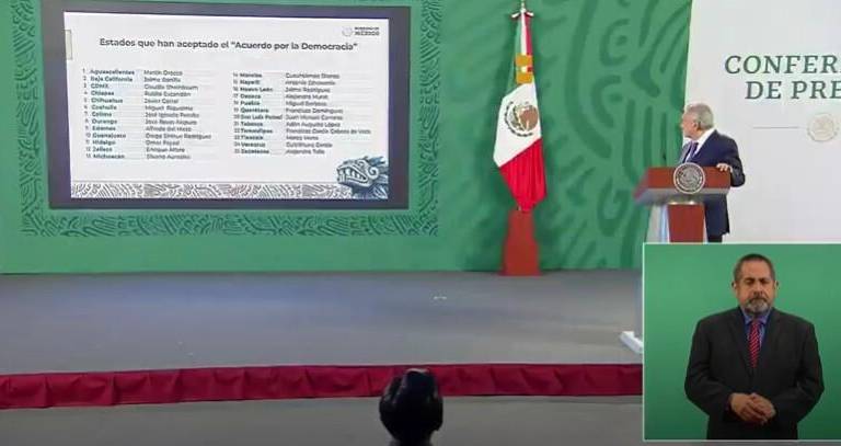 AMLO informa que 25 Gobernadores se adhieren al Acuerdo Nacional por la Democracia