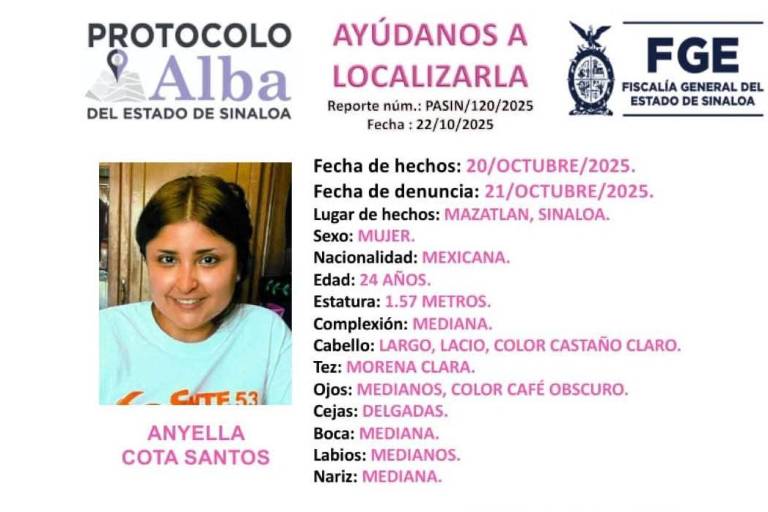 Buscan a Anyella, joven escuinapense desaparecida en Mazatlán