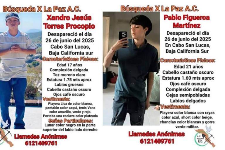 Hallan sin vida a jóvenes Xandro y Pablo, quienes estaban desaparecidos en Los Cabos
