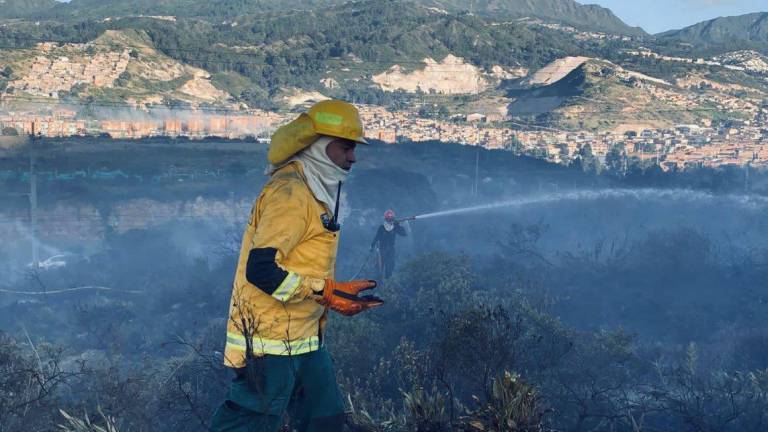 Bomberos atendiendo uno de los 25 incendios forestales que estaban activos en Colombia el pasado 24 de enero de 2024.