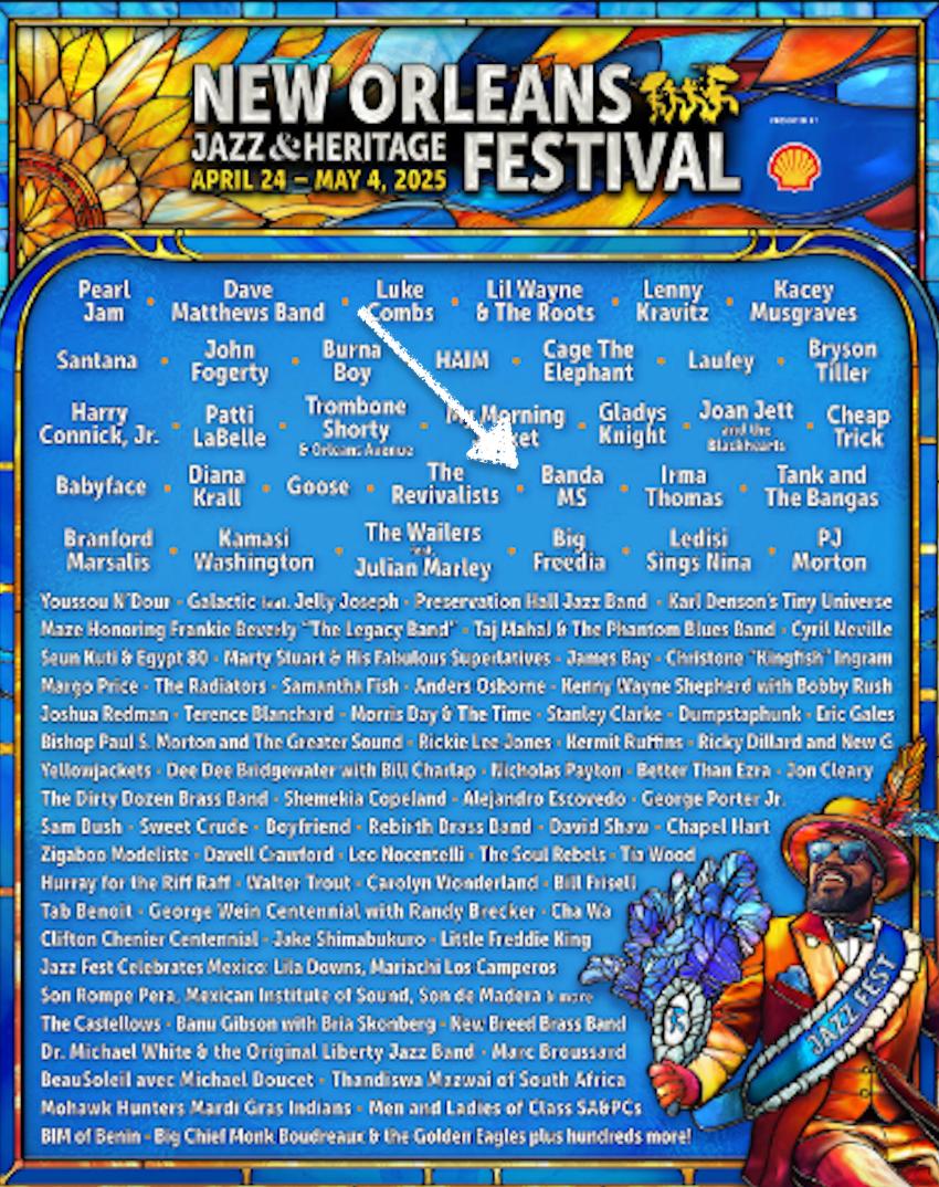 $!En el cartel del festival figura el nombre de la Banda MS quien representará a México en New Orleans.