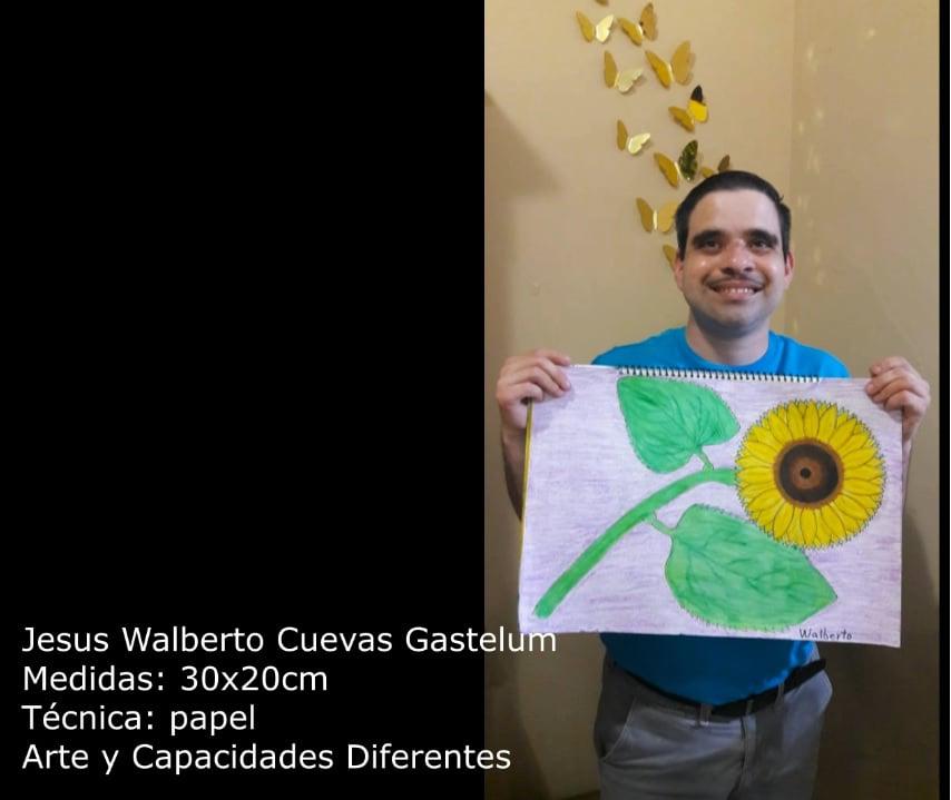 $!El alumno Jesús Walberto Cuevas muestra el girasol que dibujó.