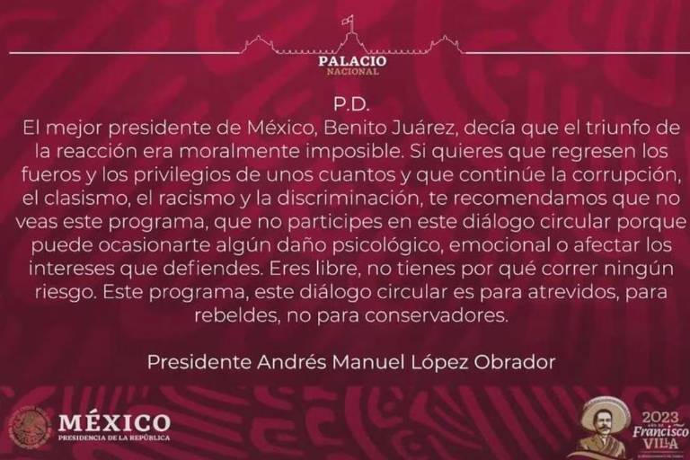AMLO incumple orden del INE, de eliminar posdata contra ‘conservadores’ en mañaneras