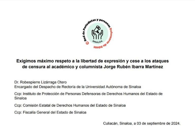 Red de Periodistas de Sinaloa exige a la UAS frenar intentos de censura contra Jorge Ibarra