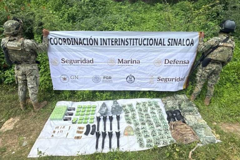 Marina asegura explosivos, armas y droga durante operativos en Concordia y Culiacán