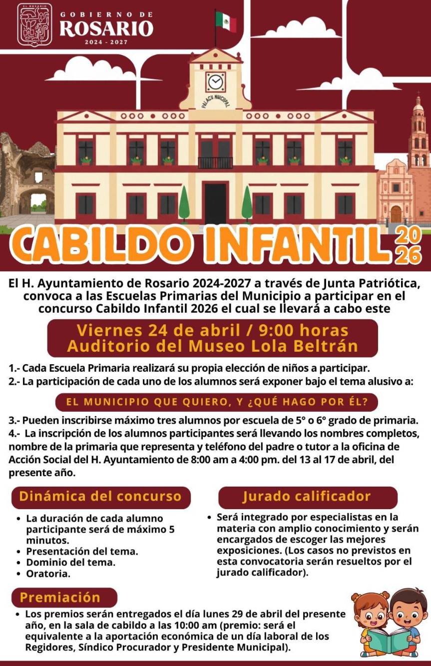 Ayuntamiento de Rosario lanza la convocatoria para Cabildo Infantil 2026