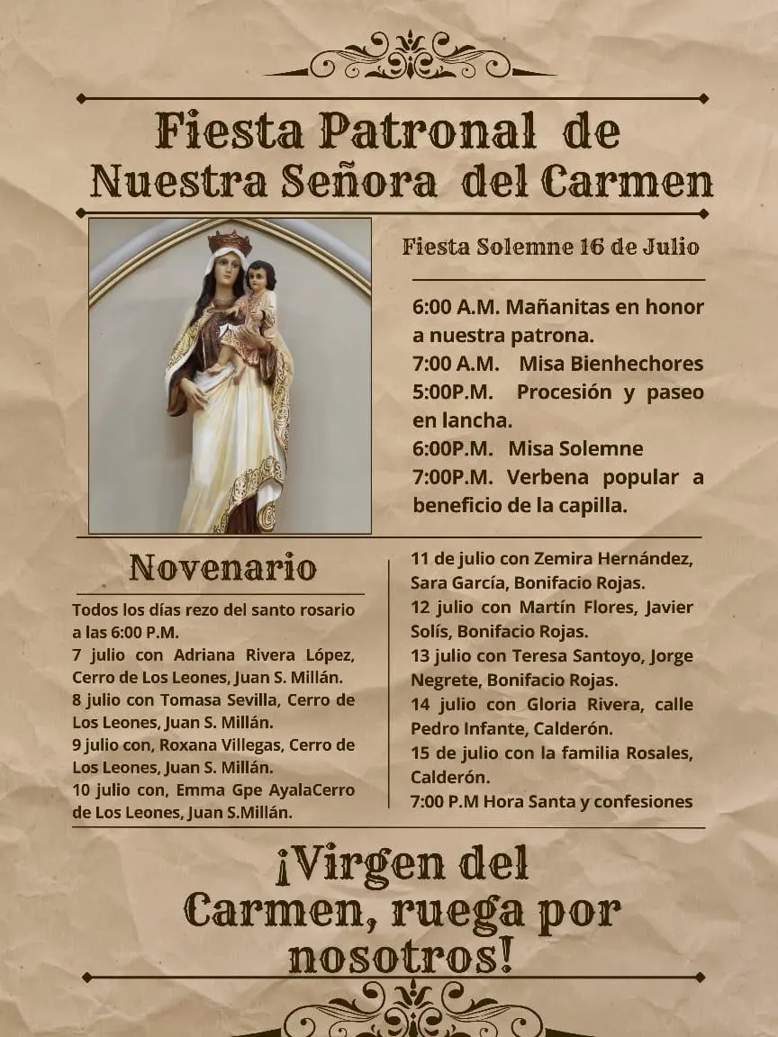 $!Invitan a fiesta patronal de Nuestra Señora del Carmen en El Rosario