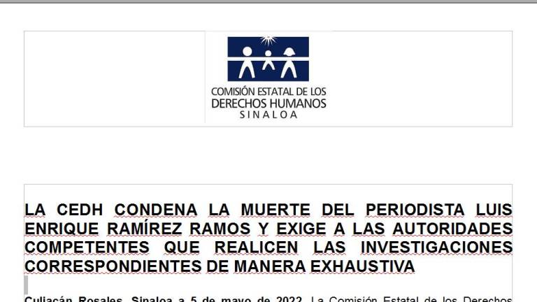 Condena CEDH muerte del periodista Luis Enrique Ramírez y exige investigación exhaustiva