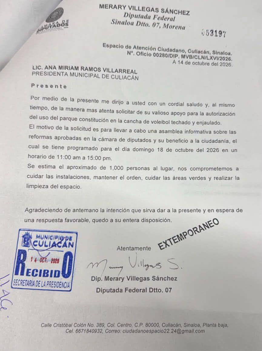 $!Solicitud de Merary Villegas al Ayuntamiento de Culiacán para usar la Concha Acústica fue sellada como extemporánea