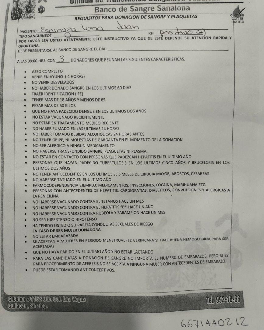 $!Solicita doctor Espinosa Luna donadores de sangre en Culiacán