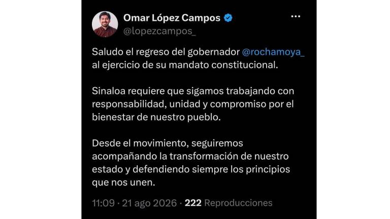 Omar López Campos apoya retorno de Rocha Moya al Gobierno de Sinaloa.