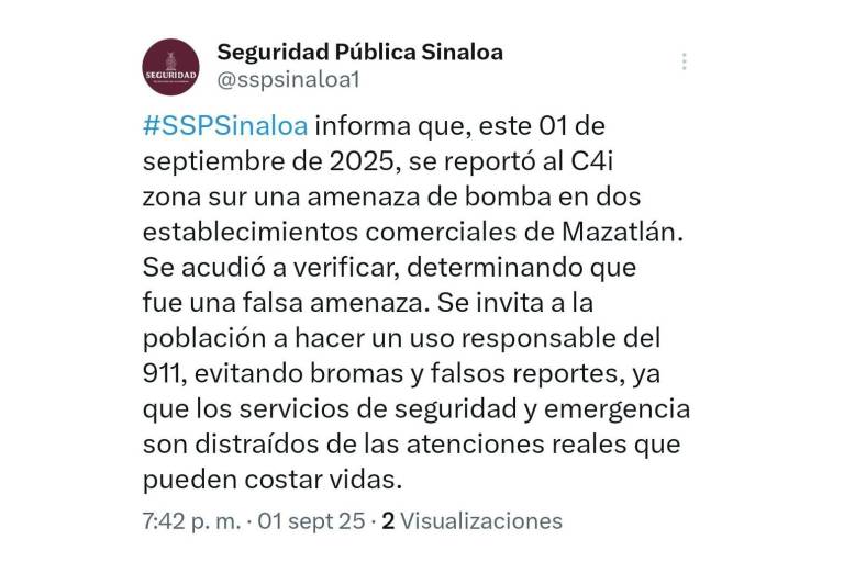 Falsa amenaza de bomba moviliza a Fuerzas Federales y Protección Civil en Mazatlán